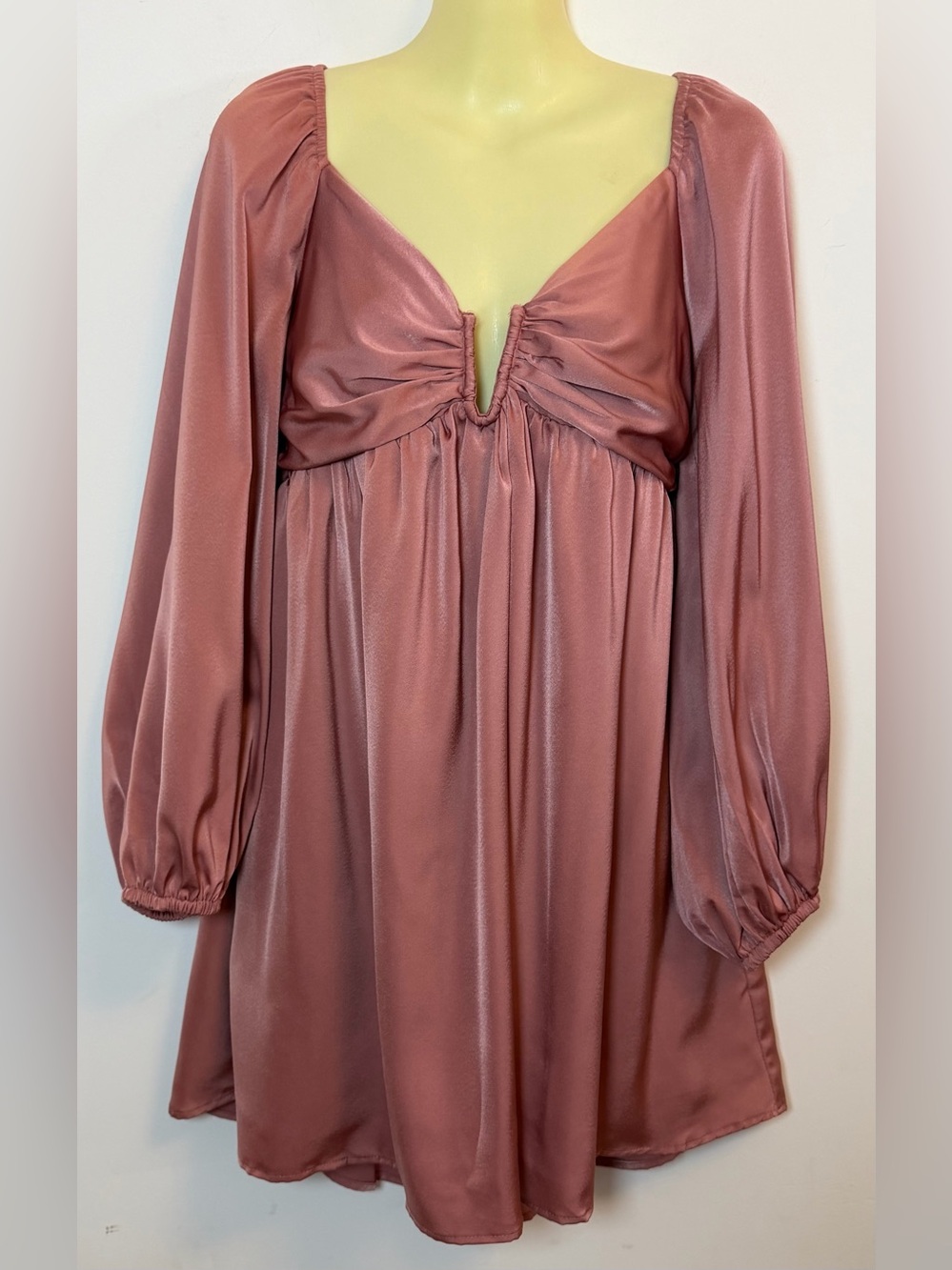 Mustard Seed Dusty Rose Satin Long Sleeve Mini Dress